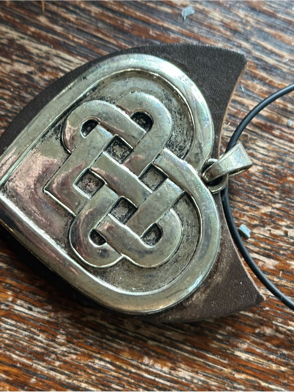 Celtic Knot Heart Pendant Necklace - Silver & Brown